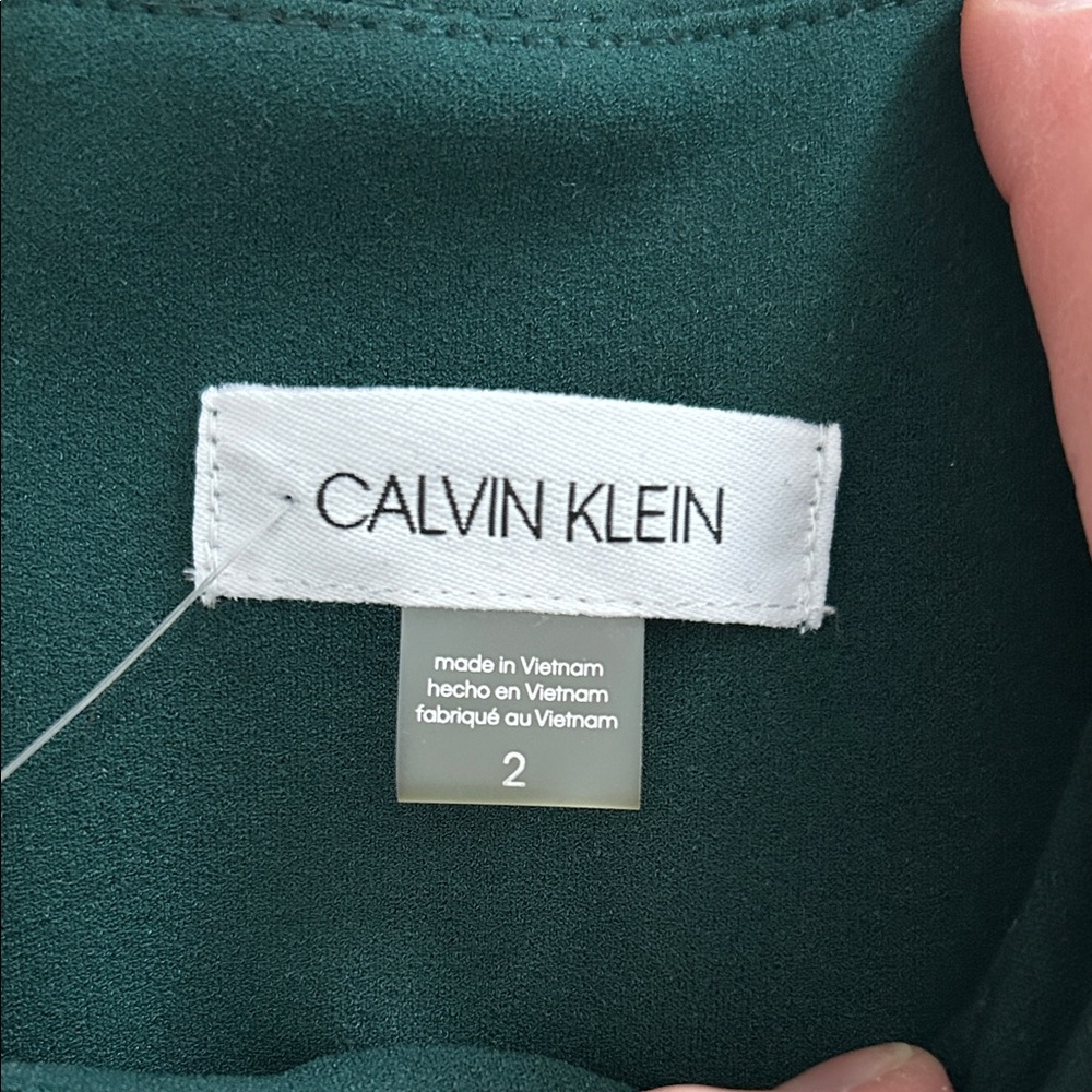 Calvin Klein Dark Green Midi Dress with Ruffle Hem - Picture 4 of 4